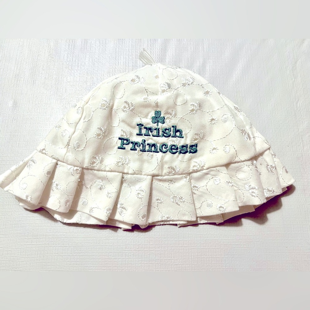 Irish Princess Baby Sun Hat Girls SZ 0-24 Months White Eyelet Floral Embroidered